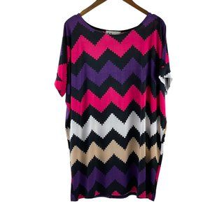 L & B Womens Top Blouse Shirt Chevron Pink Purple Black Size XL